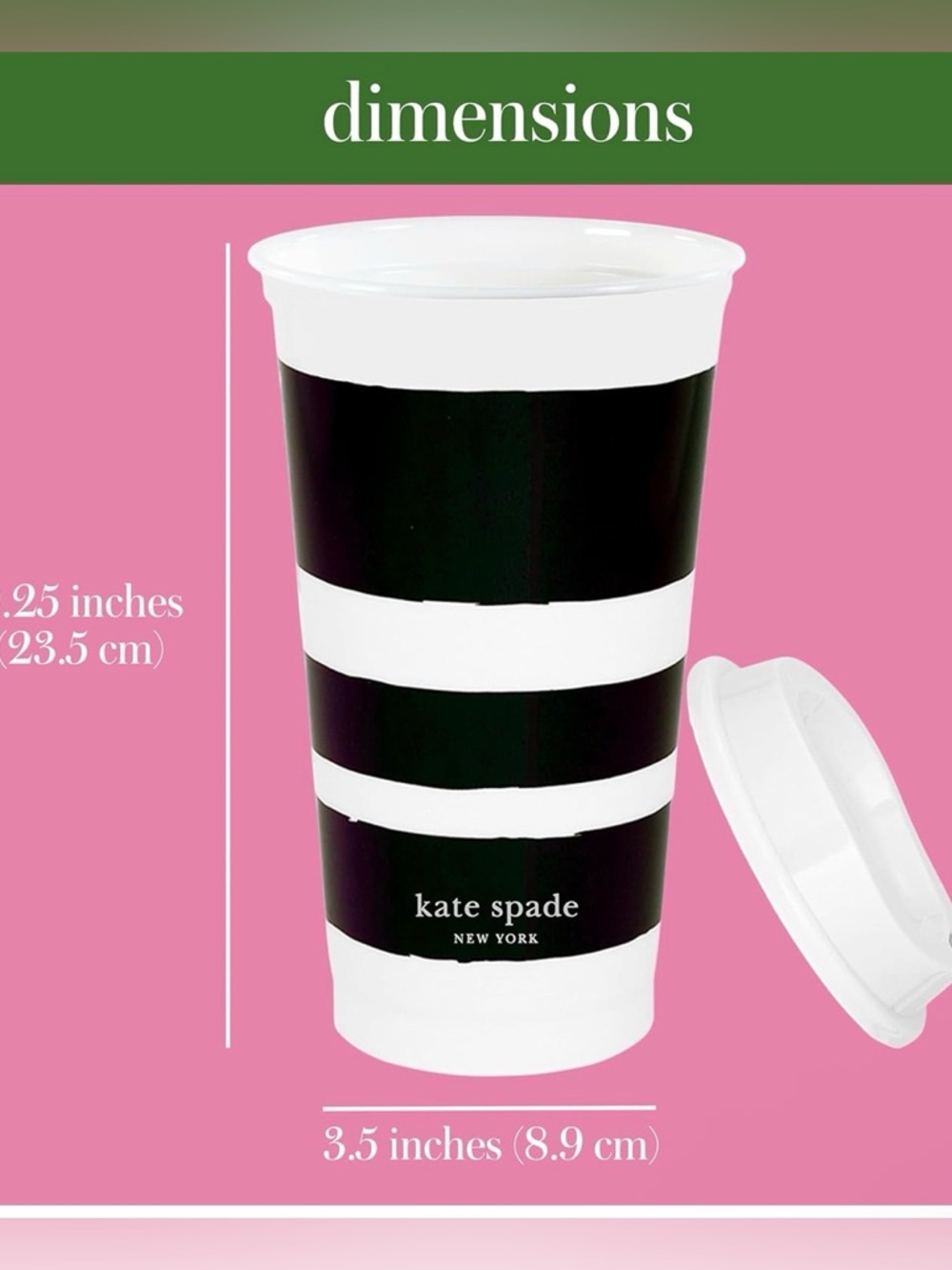 kate spade Black and White Striped Travel Tumbler - Picture 2 of 6